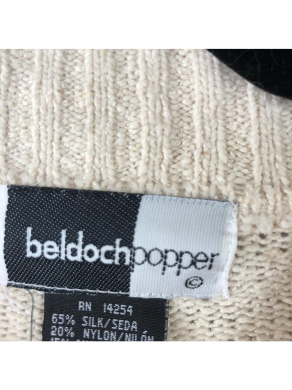 Vintage Beldoch Popper Sweater Tunic Womens L Cream Silk Angora Beaded Floral - Picture 5 of 16